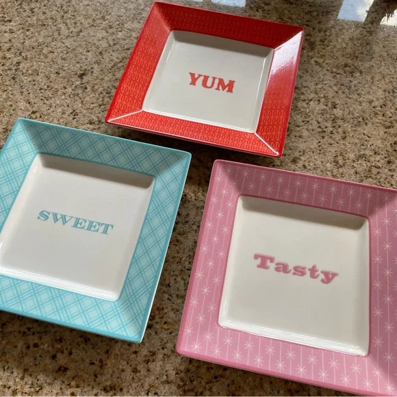 Martha Stewart collection set of 3 appetizer plates yum, tasty, sweet - Picture 5 of 6